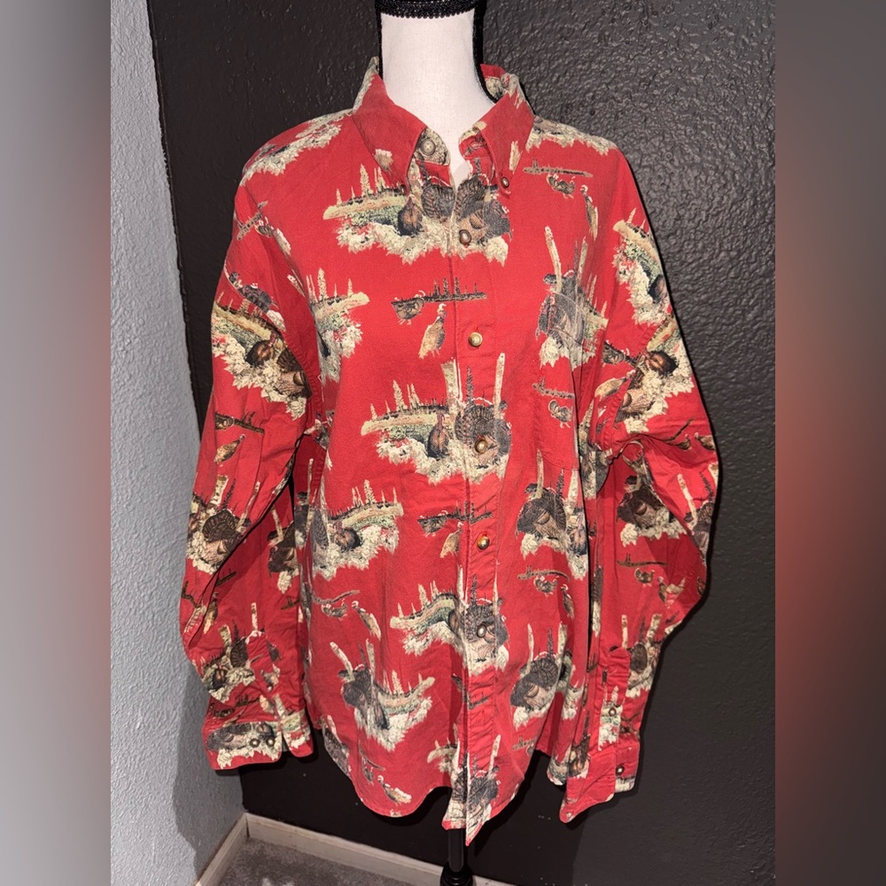 VTG 1990’s woodland trail red turkey print button up